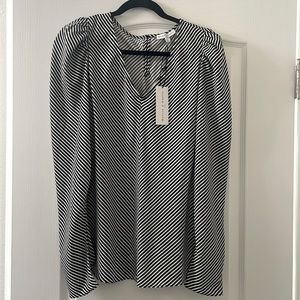 Maison D’Amelie Blouse black and white stripe buttons romantic